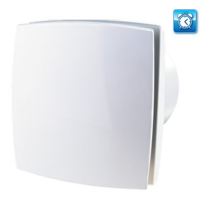 Vents design badkamerventilator diameter 100 mm. Inclusief timer-functie. Geschikt voor het afzuigen van vervuilde en vochtige lucht in onder andere badkamers, douches en keukens. Voorpaneel in wit ABS kunststof. Maximale luchtcapaciteit 88 m3/h.